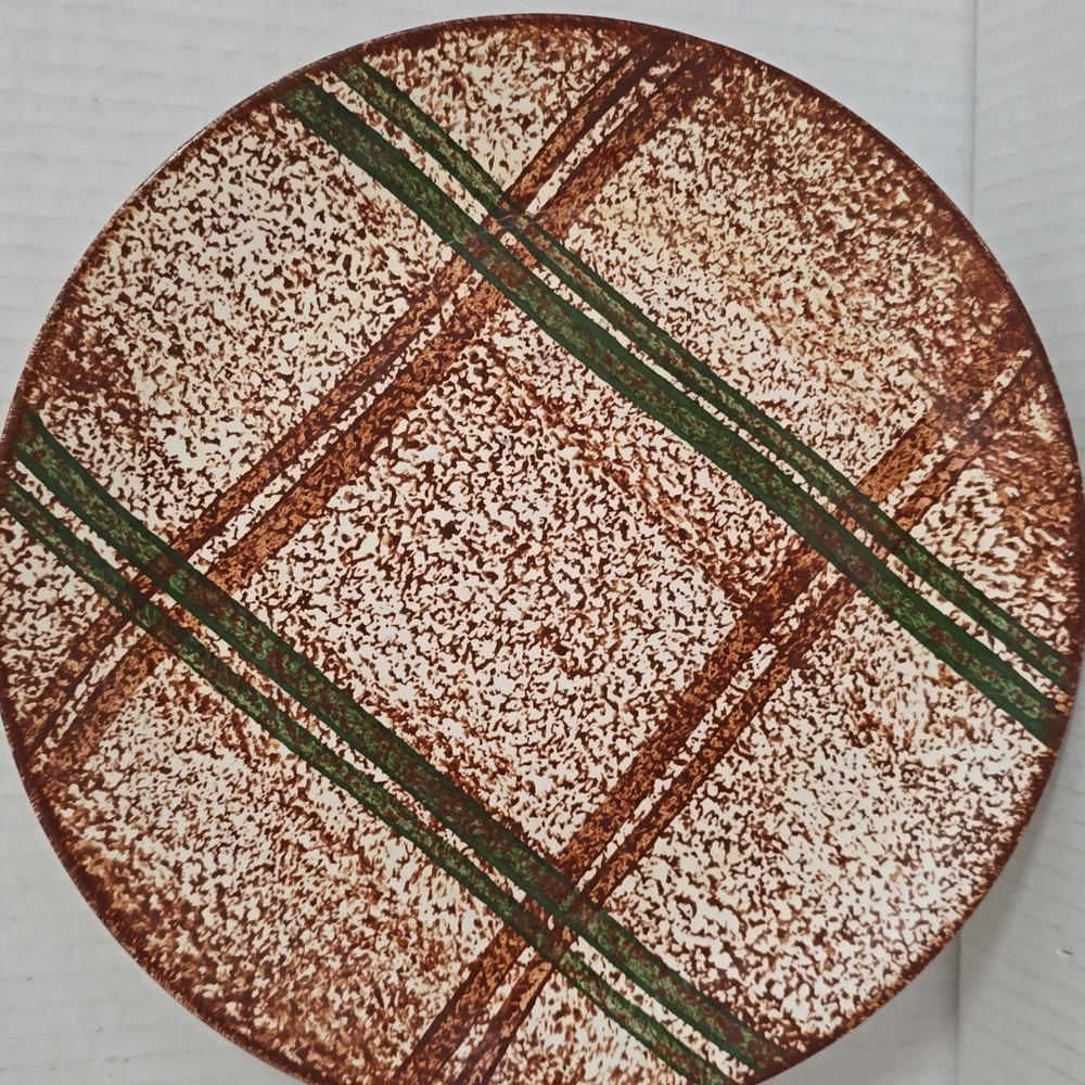 Vintage Handpainted Blue Ridge / Southern Pottery 9 1/2 Inch Rustic Plaid Plate